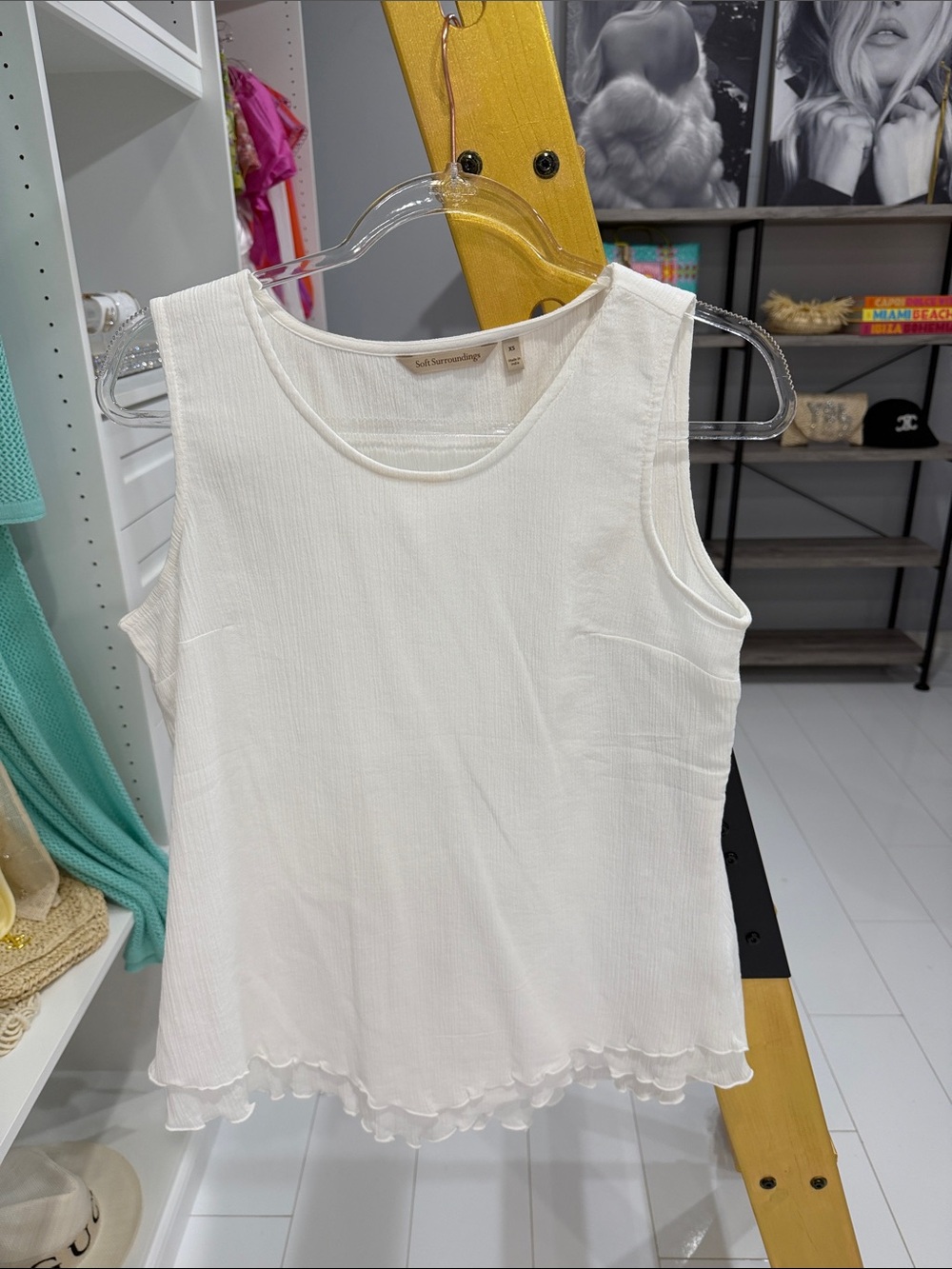 Soft Surroundings White Sleeveless Ruffle-Hem Tank